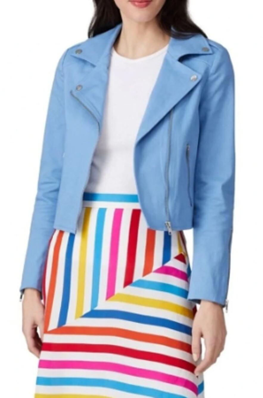 Color Me Courtney Light Blue Crop Moto Jacket 6
